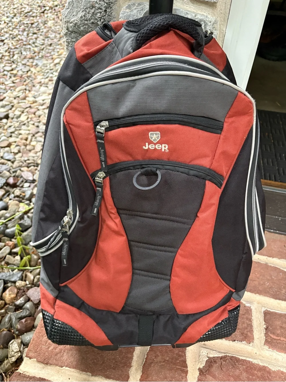 Jeep Rolling Backpack Carry On Luggage in Orange and Black CLEAN Good Condition